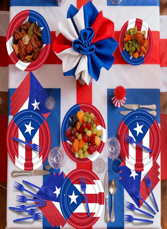 Geodurn 100 Pcs Puerto Rico Flag Party Supplies - Serves 25, Red White Blue Disposable Tableware, Includes Paper Plates, Napkins, and Plastic Forks for Puerto Rican Fiesta, National Day, Cultural Celebrations - Image 5